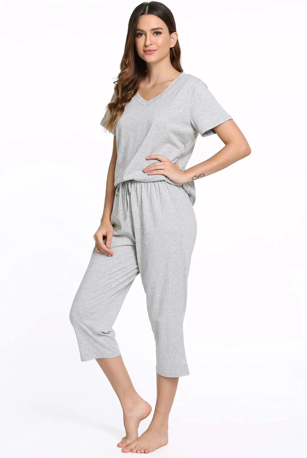 Latuza Women's Cotton Pajamas Set Tops and Capri Pants Sleepwear