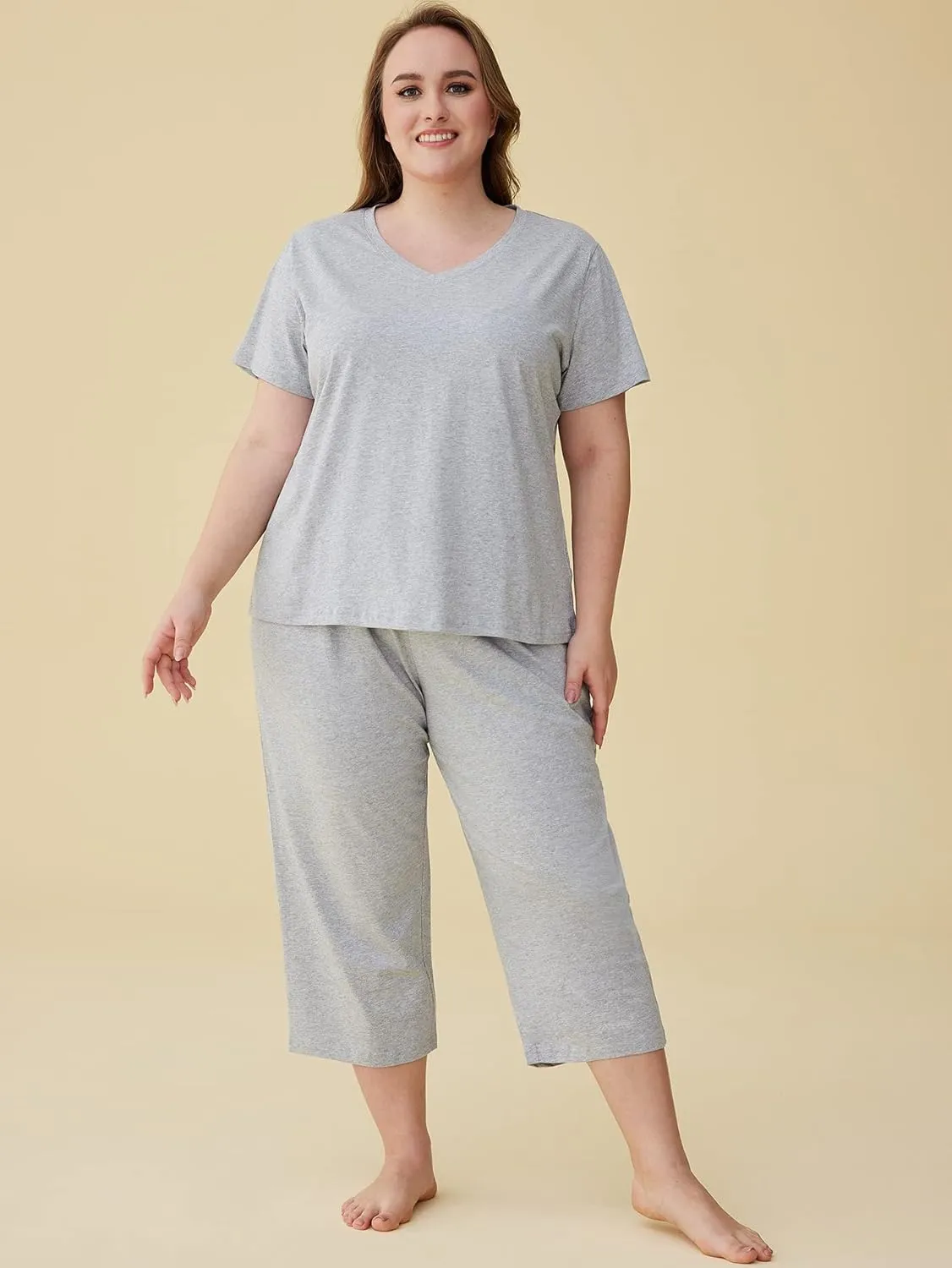 Latuza Women's Cotton Pajamas Set Tops and Capri Pants Sleepwear