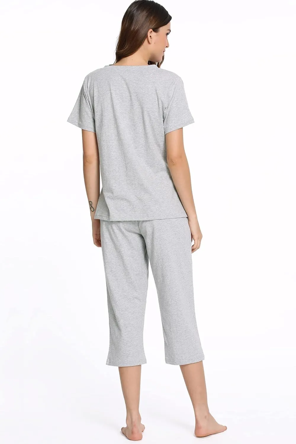 Latuza Women's Cotton Pajamas Set Tops and Capri Pants Sleepwear