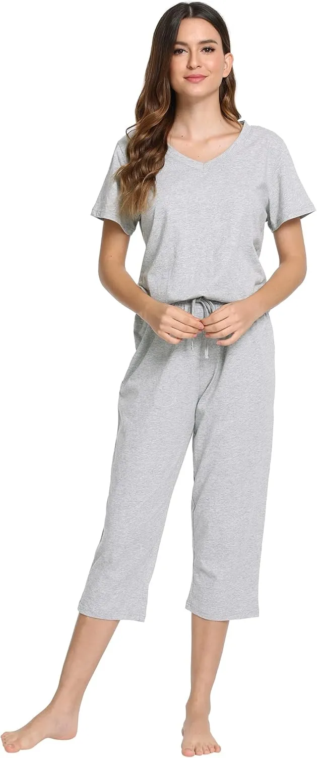 Latuza Women's Cotton Pajamas Set Tops and Capri Pants Sleepwear