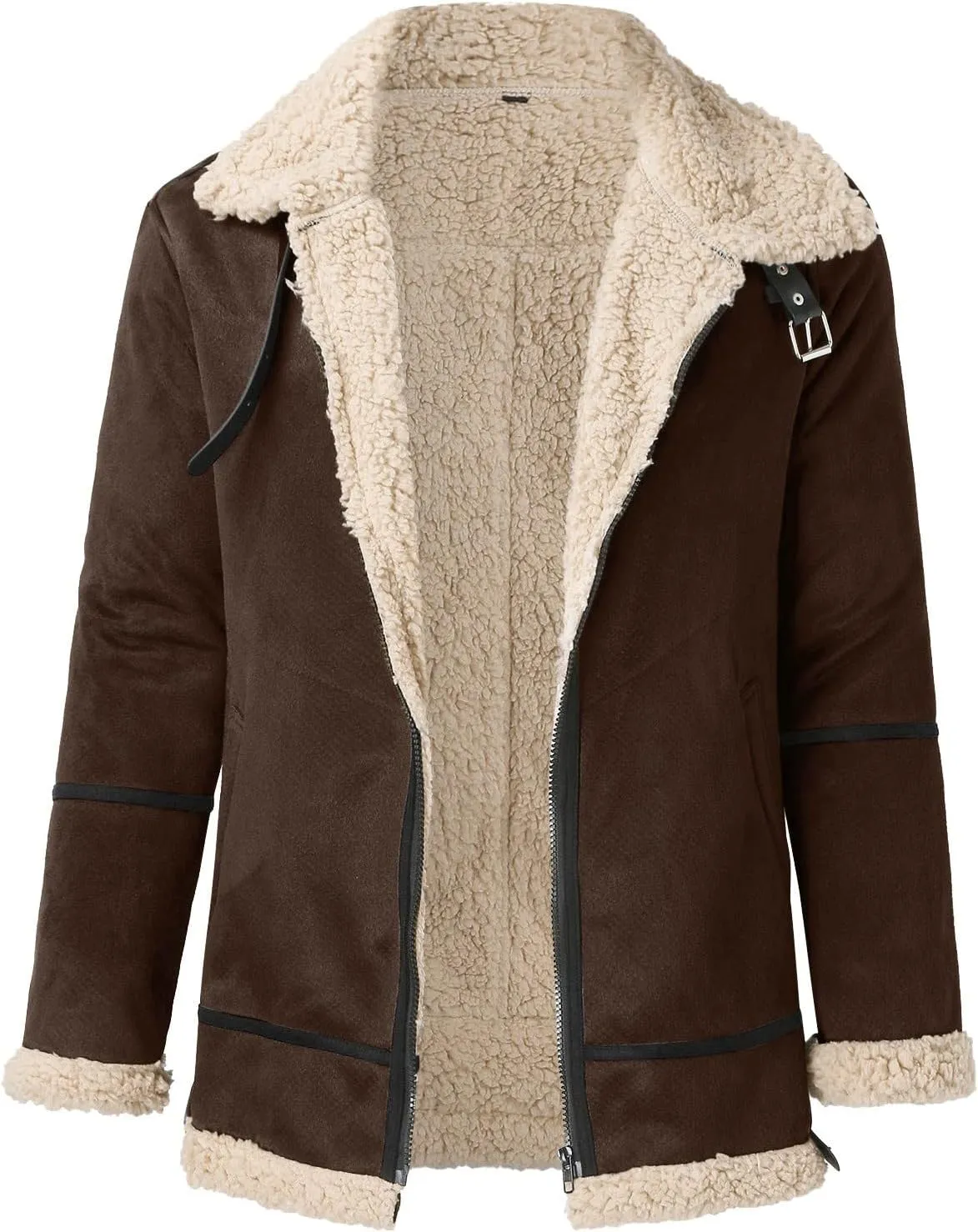 LCMTWX Men's Thick Thermal Winter Jacket Single-breasted Solid Color Lapel Long Sleeve Coat Cardigan Plush Mens Puffer