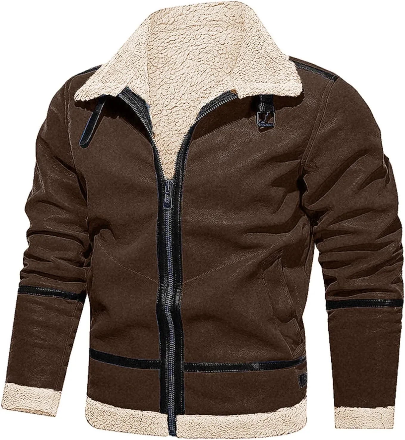 LCMTWX Men's Thick Thermal Winter Jacket Single-breasted Solid Color Lapel Long Sleeve Coat Cardigan Plush Mens Puffer
