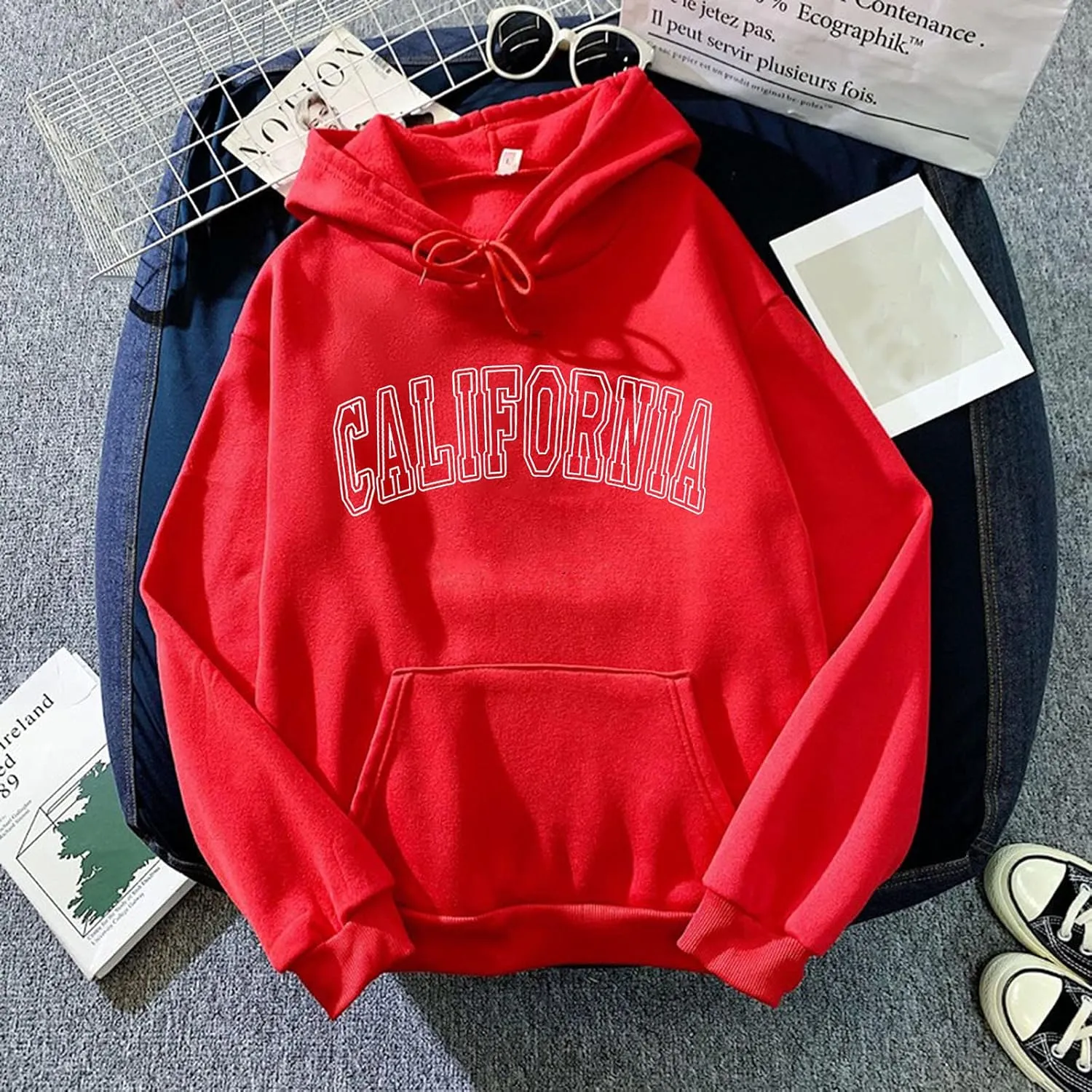 Letter Graphic Print Hoodies for Women Oversized Hooded Sweatshirt Pullover Fall Casual Long Sleeve Blouse Tops