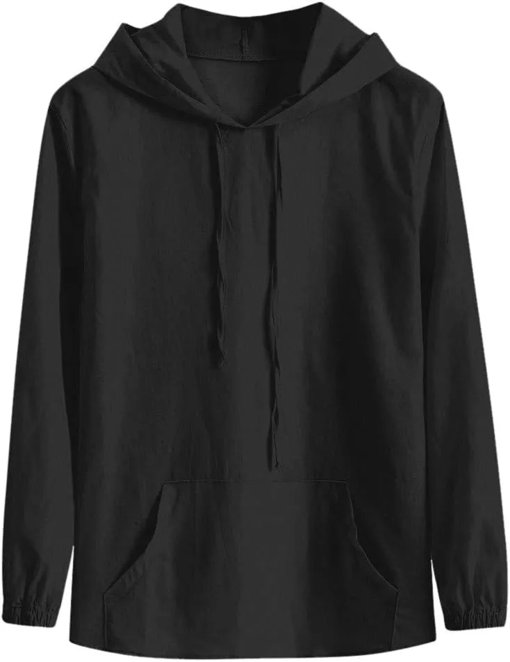 Lightweight Hoodies for Men Linen Hooded Pocket Solid Long Sleeve Retro T Shirts Tops Sweatshirt Hoodies
