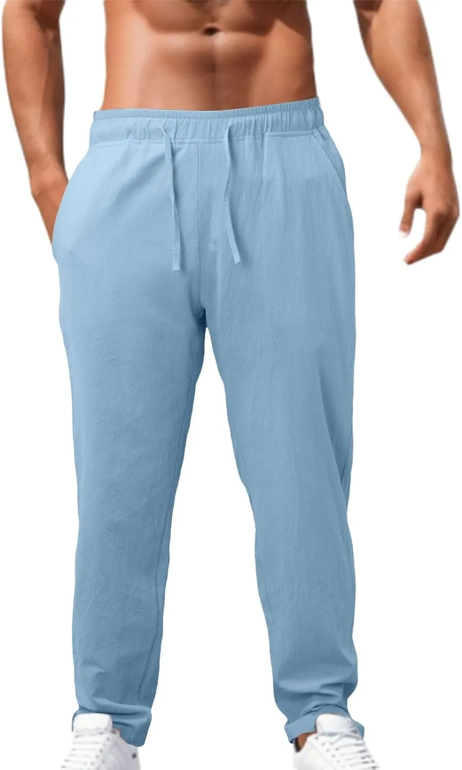 Linen Pants Men,Mens Casual Pants Lightweight Drawstring Beach Pants Elastic Waist Linen Pants Loose Beach Pants