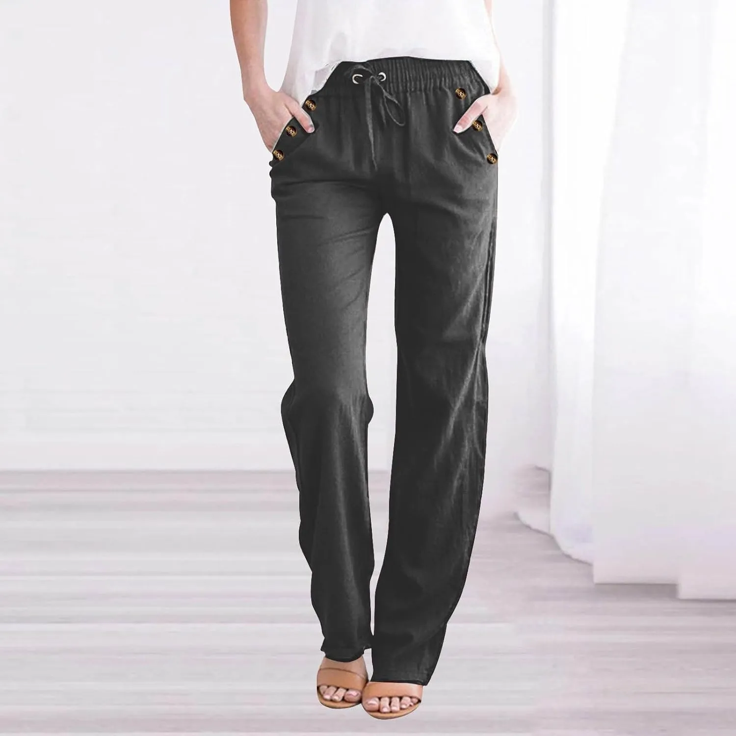 Linen Pants Women Cotton Linen Pants Straight Leg Lightweight Pants Summer Pants Plus Size Pants Loose Fit Trousers