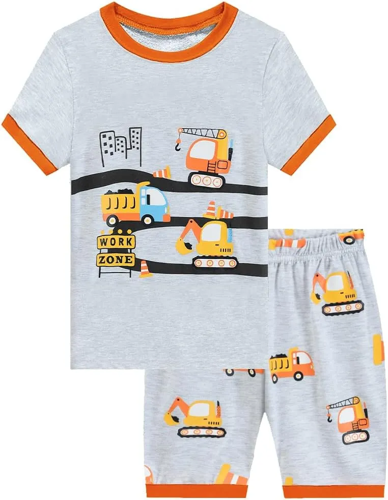 Little Hand Boy Pajamas Set Short Pjs Toddler Monster Truck Sleepwear Cotton Excavator Jammies Summer Clothes 2-7 Years