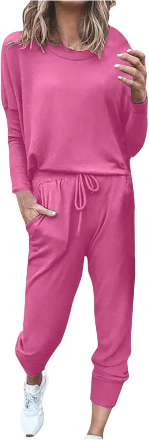 Lounge Sets for Women-2 Piece Sets for Women Jogger Sets for Women Long Sleeve Crewneck Sweatshirts With Sweatpant