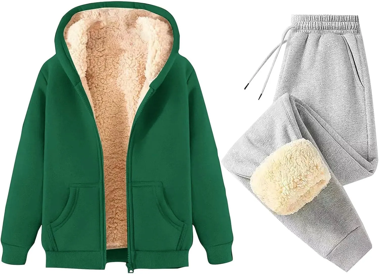 Lounge Sets for Women 2 Piece Winter Warm Outfits Fleece Lined Sets Full Zip Jacket Sweat Pants Cozy Tracksuits 2024