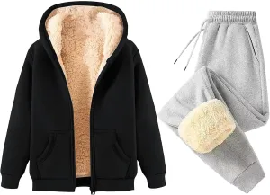 Lounge Sets for Women 2 Piece Winter Warm Outfits Fleece Lined Sets Full Zip Jacket Sweat Pants Cozy Tracksuits 2024