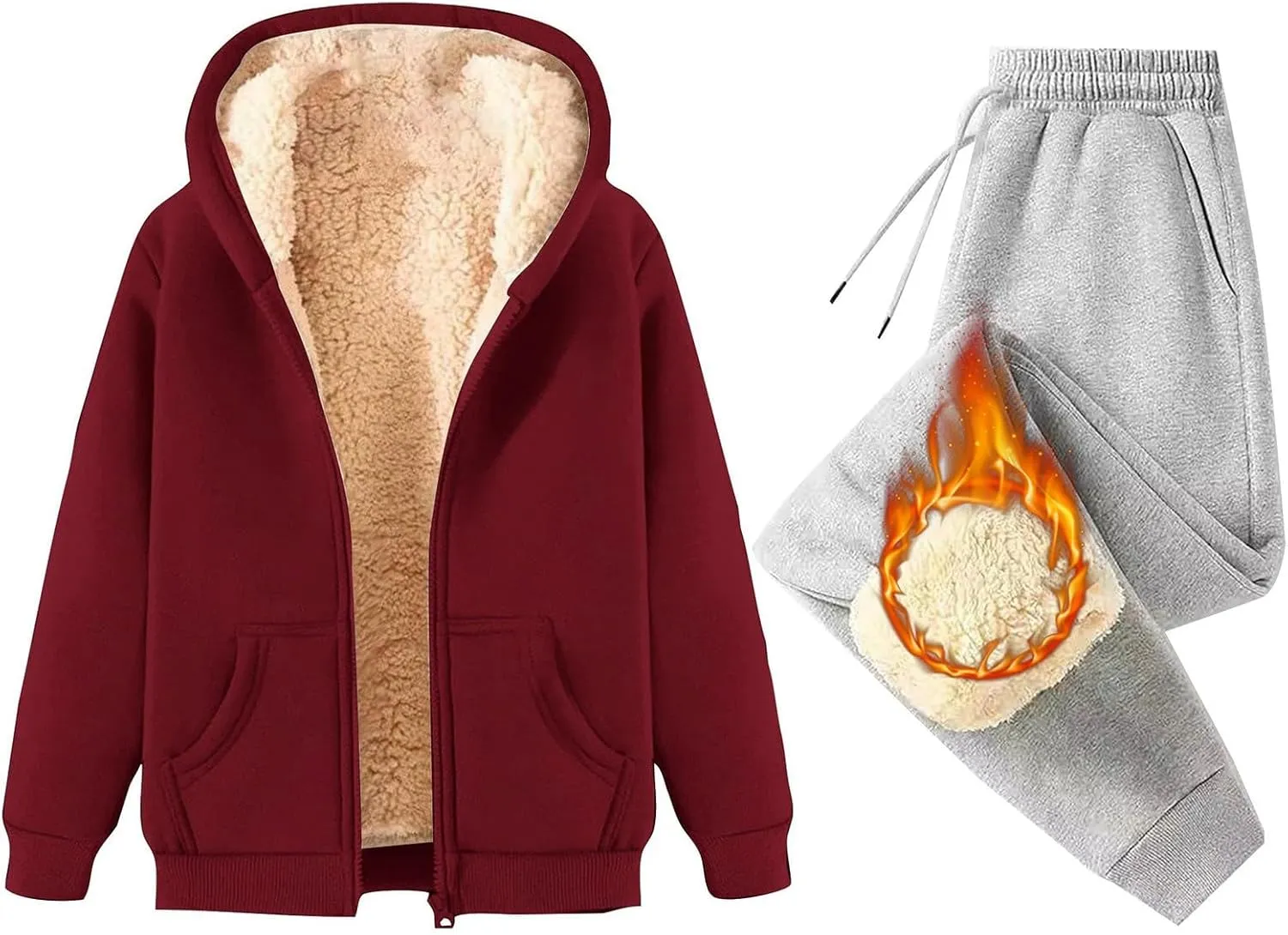 Lounge Sets for Women 2 Piece Winter Warm Outfits Fleece Lined Sets Full Zip Jacket Sweat Pants Cozy Tracksuits 2024