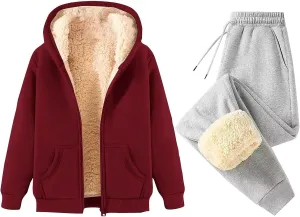 Lounge Sets for Women 2 Piece Winter Warm Outfits Fleece Lined Sets Full Zip Jacket Sweat Pants Cozy Tracksuits 2024