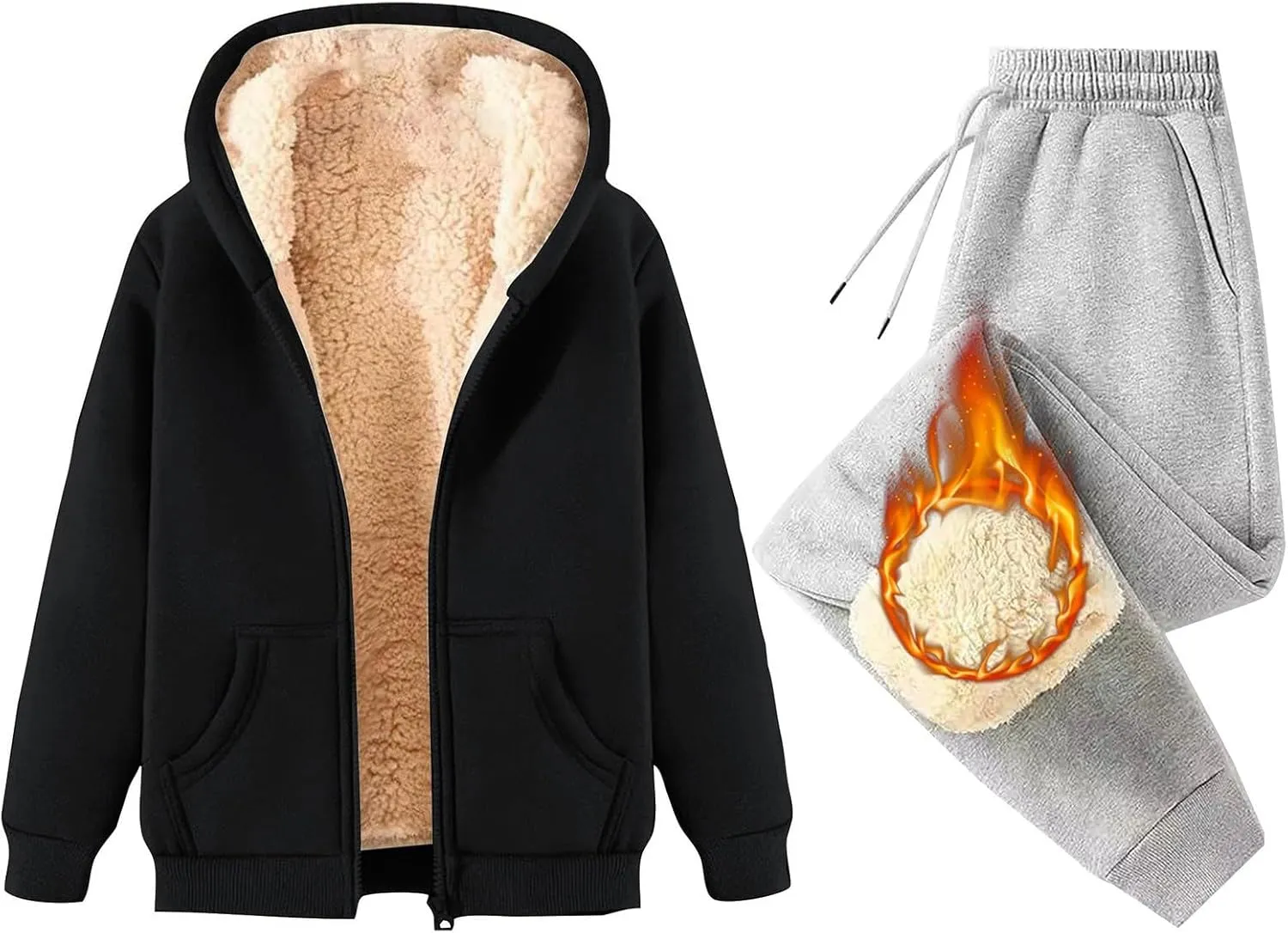 Lounge Sets for Women 2 Piece Winter Warm Outfits Fleece Lined Sets Full Zip Jacket Sweat Pants Cozy Tracksuits 2024