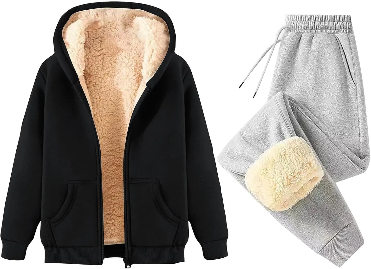 Lounge Sets for Women 2 Piece Winter Warm Outfits Fleece Lined Sets Full Zip Jacket Sweat Pants Cozy Tracksuits 2024
