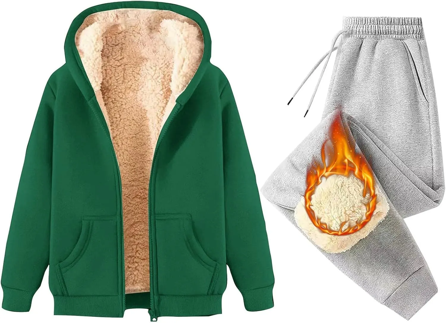 Lounge Sets for Women 2 Piece Winter Warm Outfits Fleece Lined Sets Full Zip Jacket Sweat Pants Cozy Tracksuits 2024