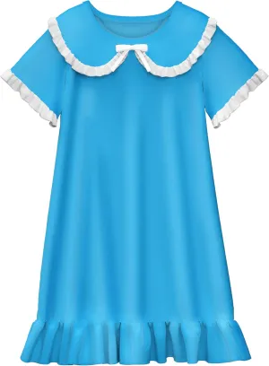 LQSZ Girls Nightgowns Short Sleeve Ruffled Bow Tie Princess Sleepwear Pajama Dress Nightgown Girl for 3-10 Years