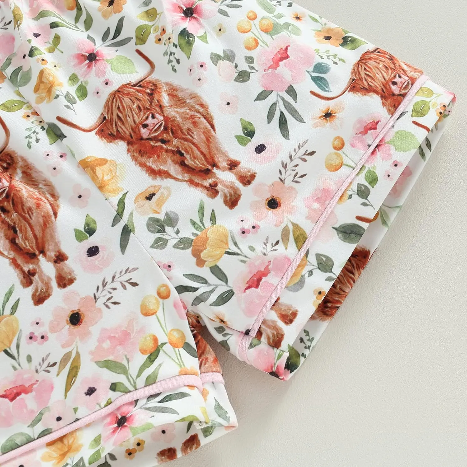 MAINESAKA Baby Boy Girl 2Pcs Pajamas Set Western Cow Print Short Sleeve Button Down Shirt Elastic Shorts Lounge Set Sleepwear