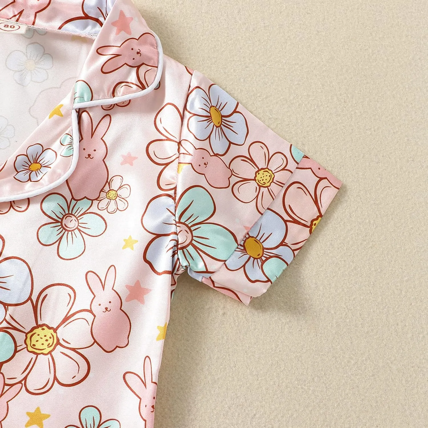 MAINESAKA Baby Girl Short Sleeve Button Down Tops And Shorts Snug Fit Pajamas Set 2 Piece Silk Satin Pjs Summer Sleepwear