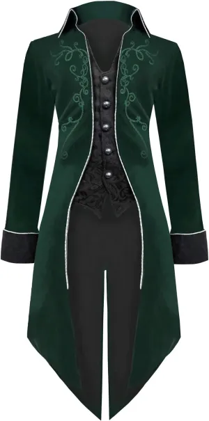 Medieval Steampunk Tailcoat Halloween Costumes for Men, Renaissance Pirate Vampire Gothic Jackets Vintage Warlock Frock Coat