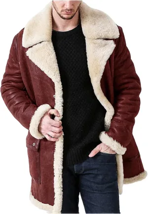 Men Faux Fur Leather Jackets Sherpa Fleece Lined Open Front Lapel Trench Coat Big and Tall Outwears for Winter