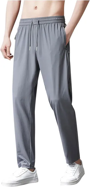 Men Plus Size Quick Drying Pants Sports Casual Pants Drawstring Elastic Waist Pants Belted Foot Pants Loose Pants