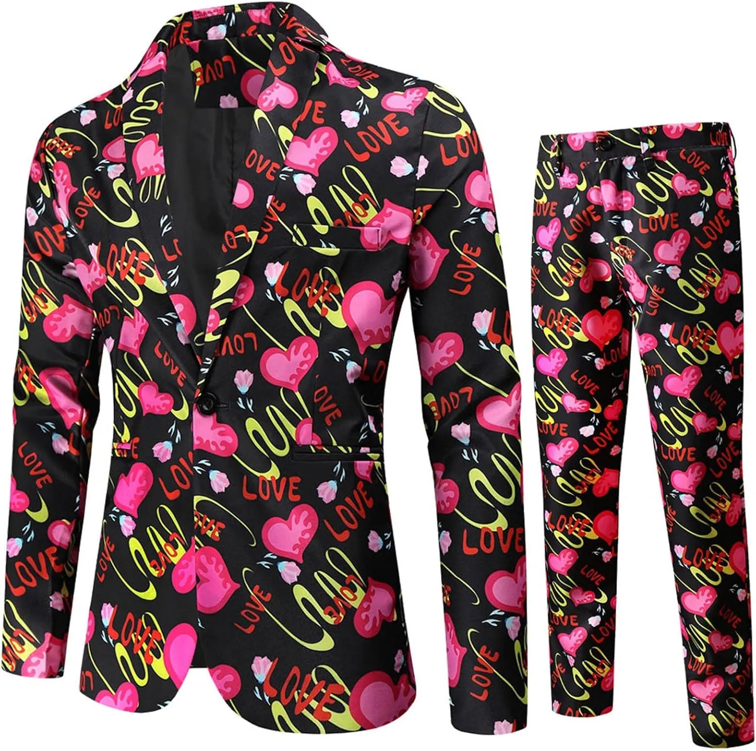 Mens 2 Piece Slim Fit Suit Set, Printed One Button Blazer Jacket Pants Dress Business Wedding Party Jacket Pant Sets