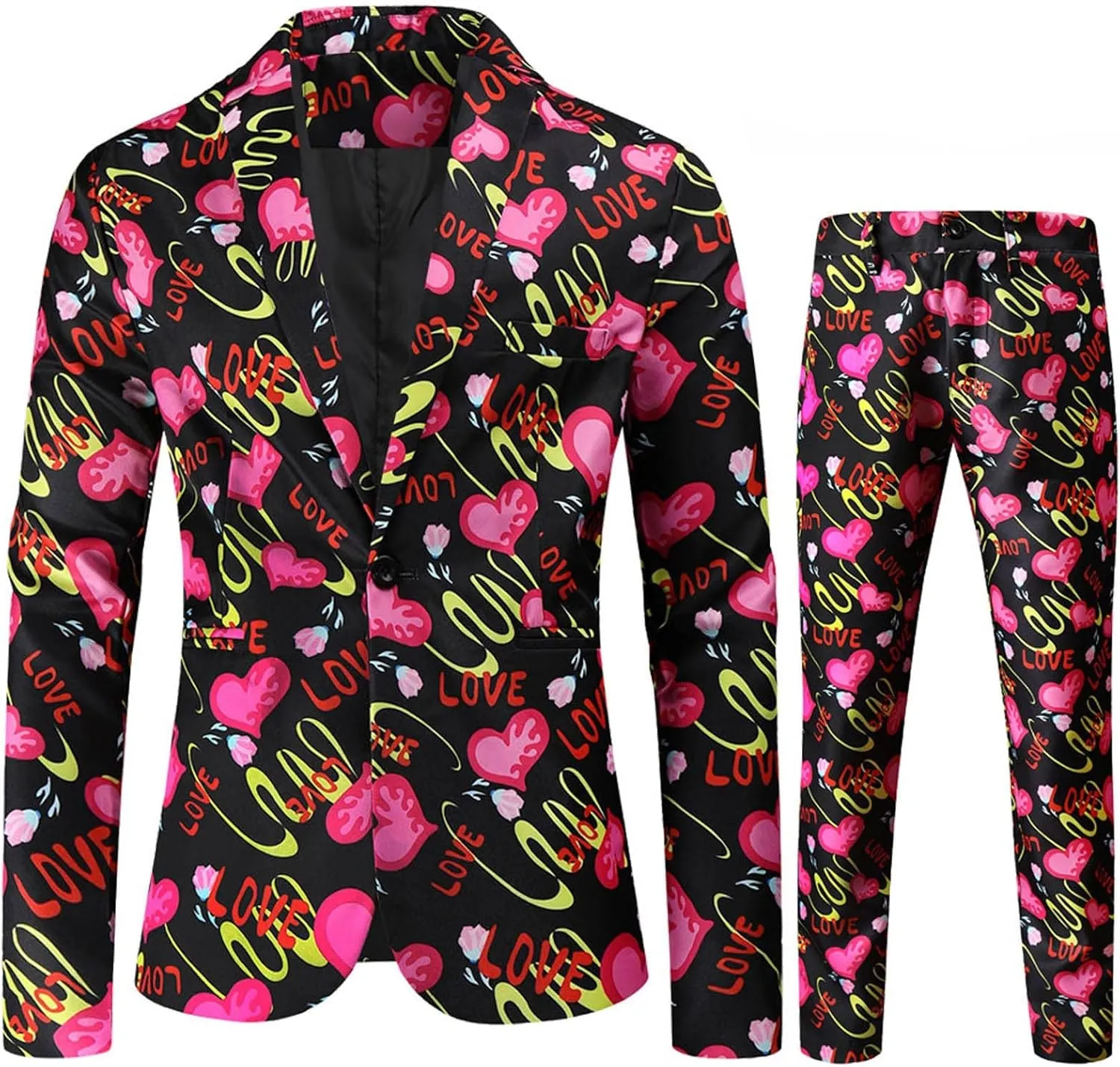 Mens 2 Piece Slim Fit Suit Set, Printed One Button Blazer Jacket Pants Dress Business Wedding Party Jacket Pant Sets