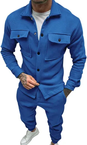 Men's Casual Tracksuit Athletic Sweatsuits Suit Roll Sleeve Shirt Pants Set Men's Tracksuit Sweatsuits 2 Piece Set
