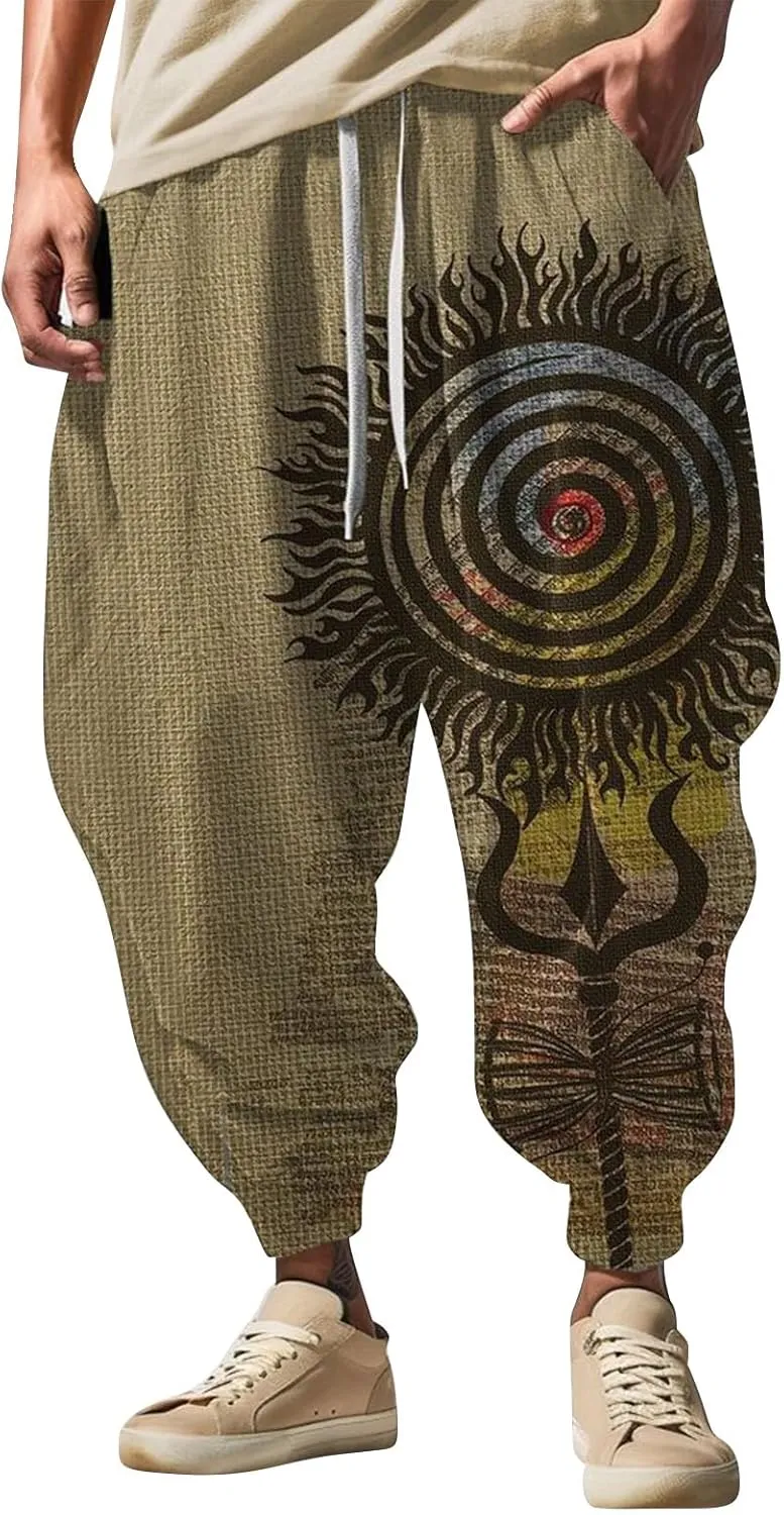 Men's Cotton Harem Yoga Baggy Pants Feel Casual Sweatpants Fashion Solid Color Oversized Tapered Pants Baggy Linen