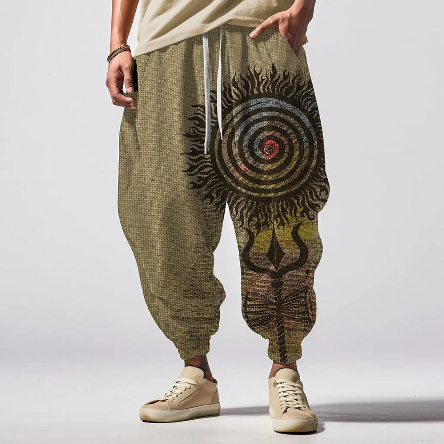 Men's Cotton Harem Yoga Baggy Pants Feel Casual Sweatpants Fashion Solid Color Oversized Tapered Pants Baggy Linen
