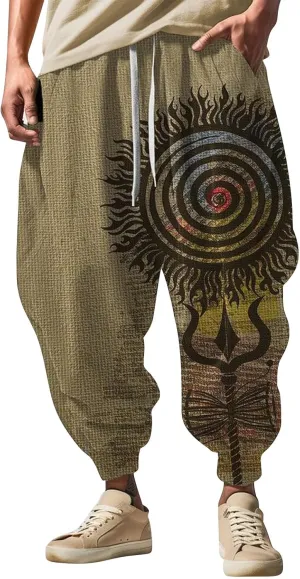 Men's Cotton Harem Yoga Baggy Pants Feel Casual Sweatpants Fashion Solid Color Oversized Tapered Pants Baggy Linen