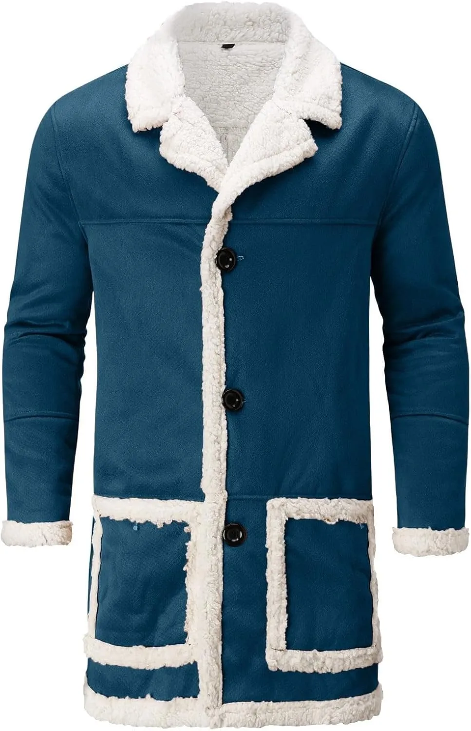 Mens Faux Sherpa Fleece Lined Long Jackets Winter Fur Collar Trench Coat Big and Tall Outwears with Pockets