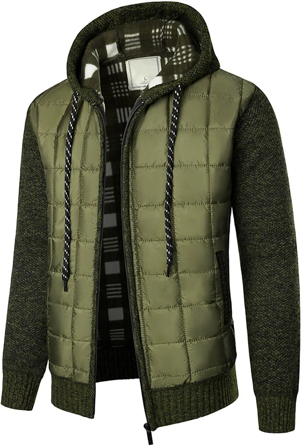 Mens Hoodies Pullover Plaid Knitting Drawstring Coat Sweater Warm Solid Color Jackets Tops Sleeve Hoodies