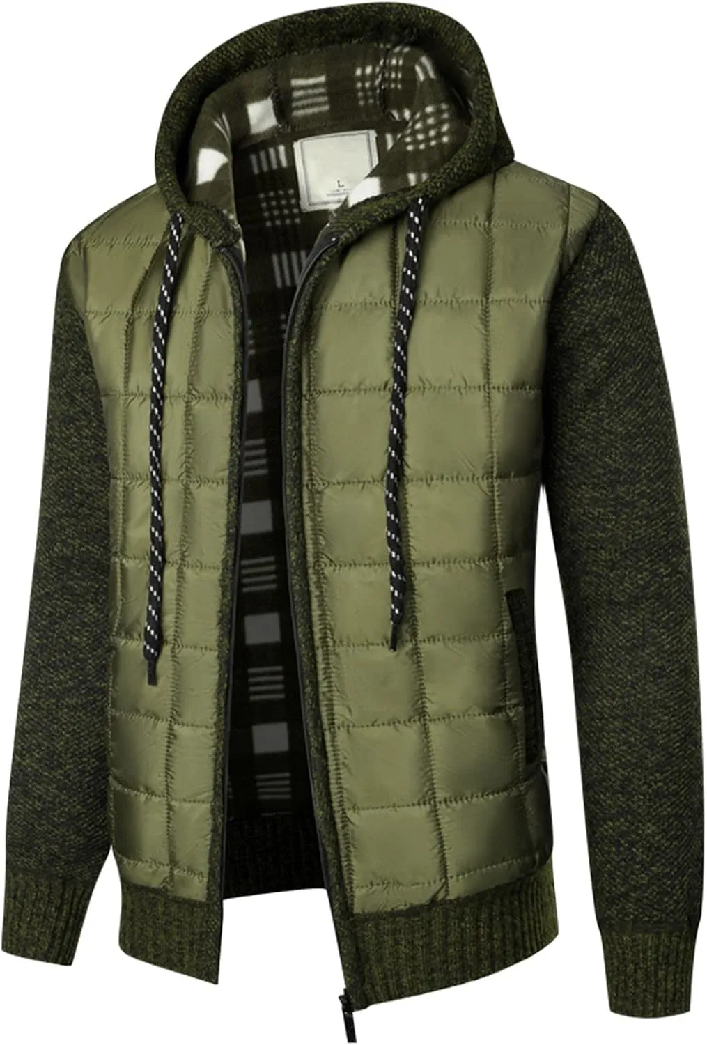 Mens Hoodies Pullover Plaid Knitting Drawstring Coat Sweater Warm Solid Color Jackets Tops Sleeve Hoodies