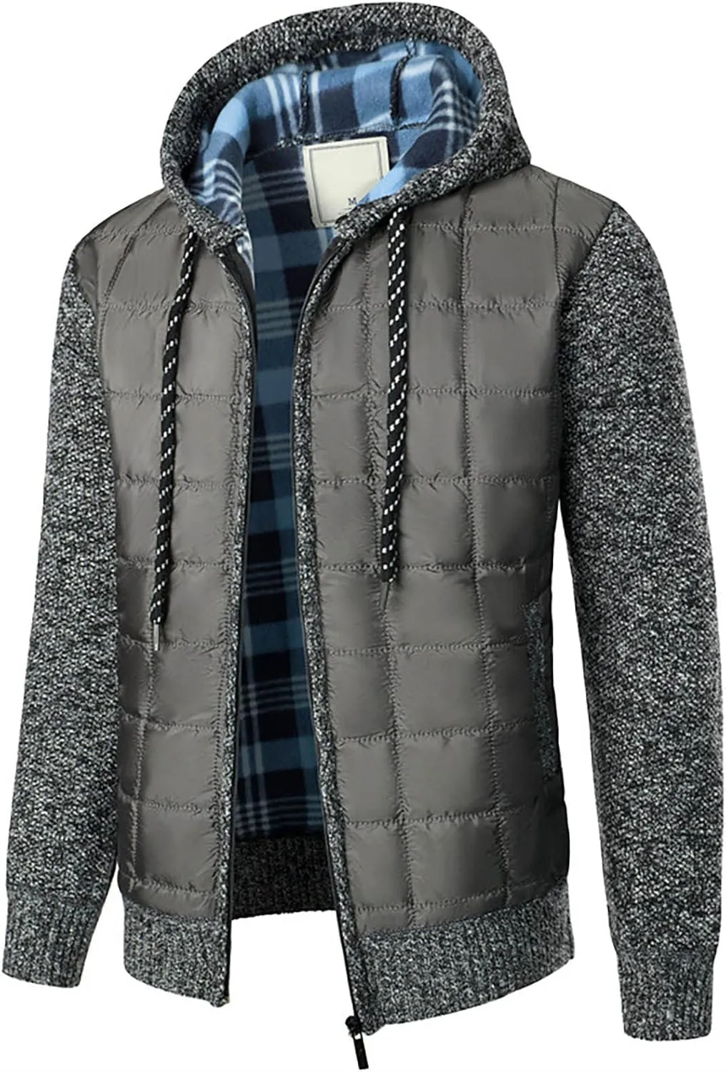 Mens Hoodies Pullover Plaid Knitting Drawstring Coat Sweater Warm Solid Color Jackets Tops Sleeve Hoodies