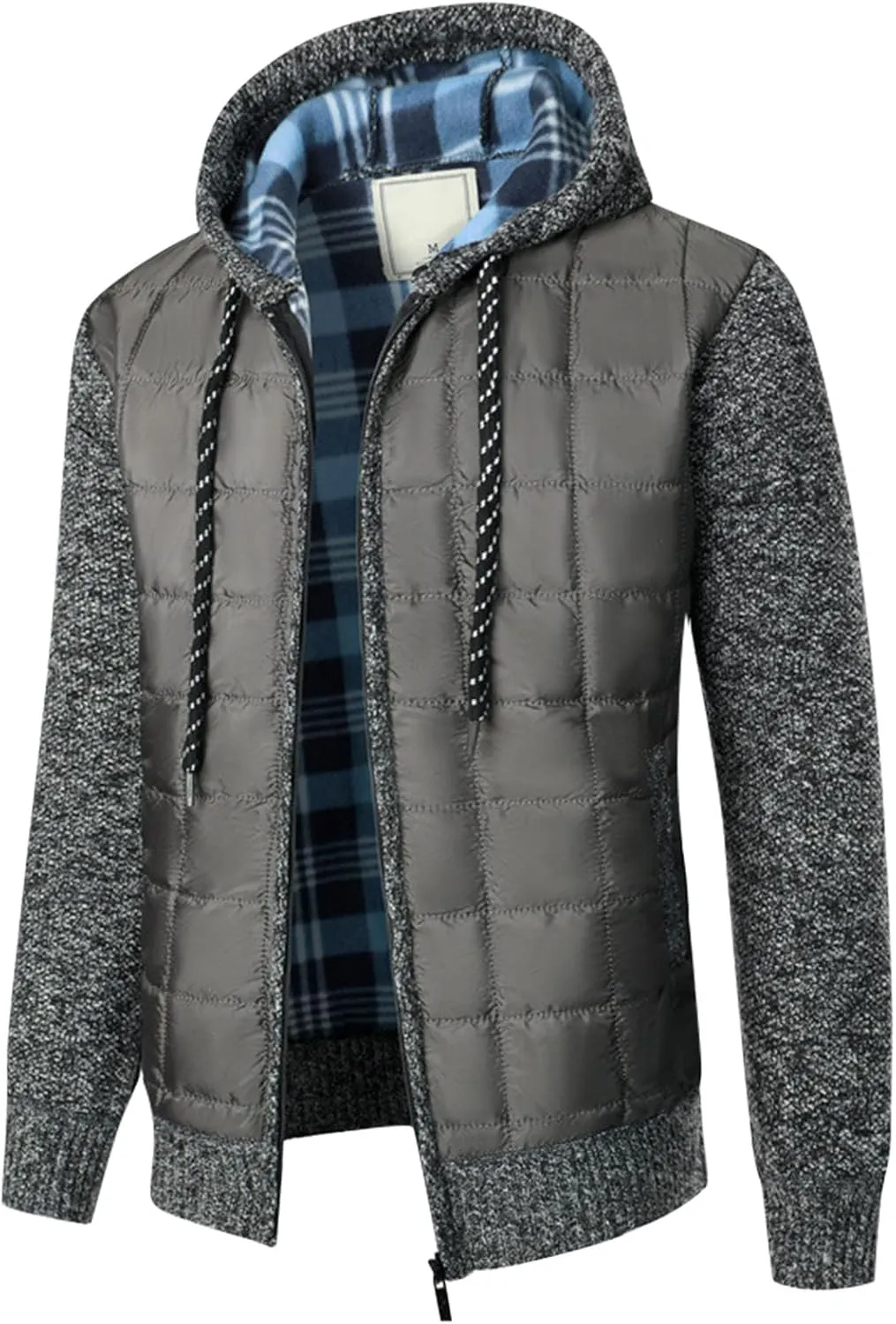 Mens Hoodies Pullover Plaid Knitting Drawstring Coat Sweater Warm Solid Color Jackets Tops Sleeve Hoodies