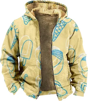 Mens Hoodies Zip Up Winter Fleece Lined Graphic Jacket Thermal Cold Weather Cool Coat Workout Oversized Heated Outwear