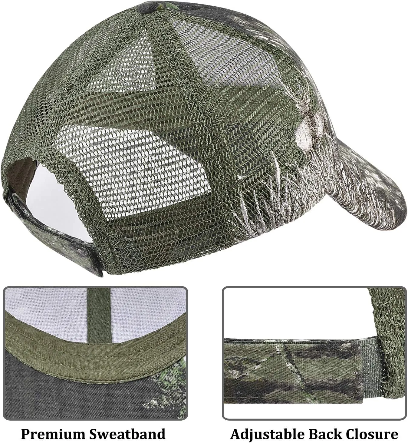Men's Hunting Fishing Hat Camo Series Adjustable Mesh Ball Cap 3D Embroidered