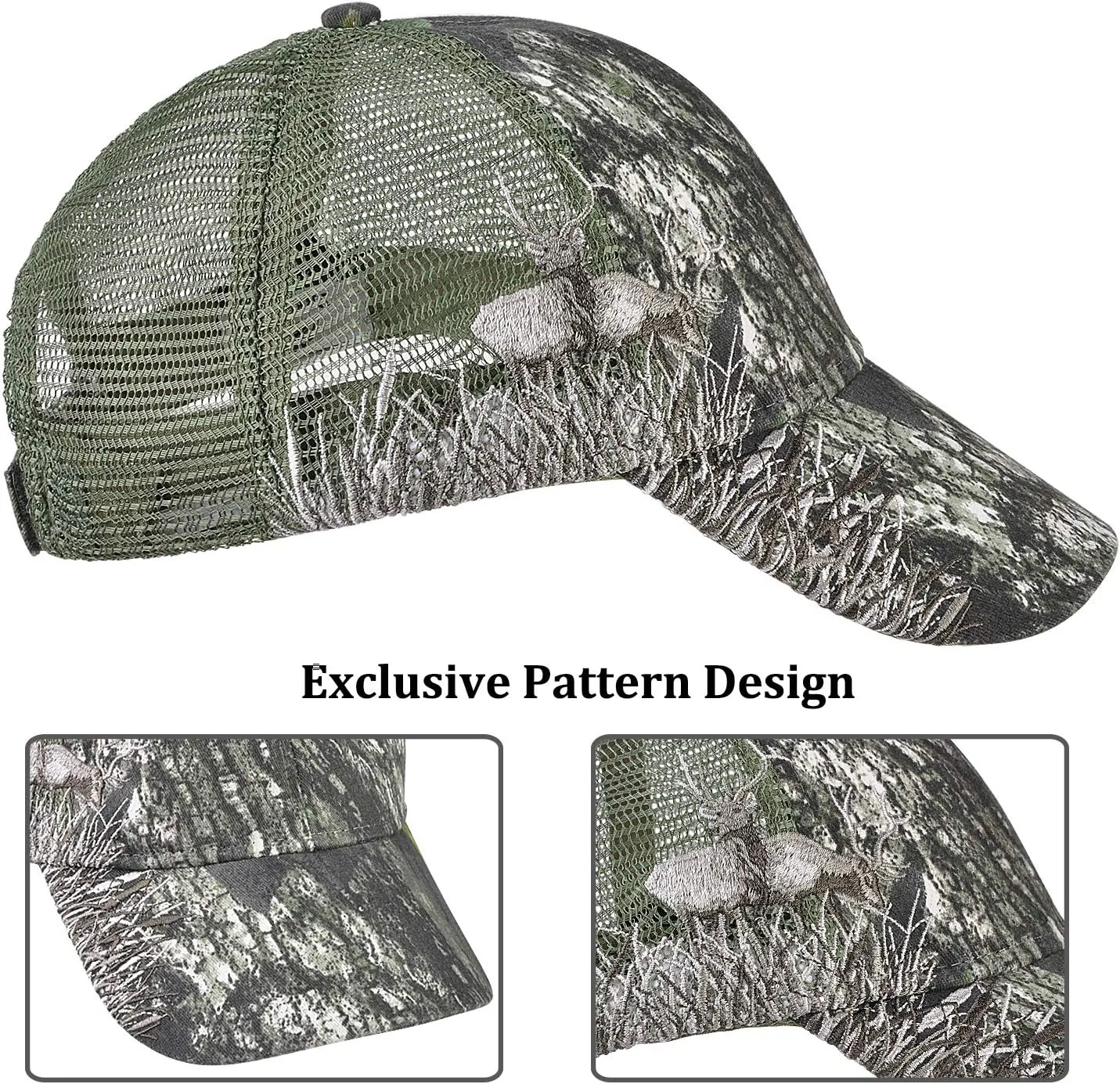 Men's Hunting Fishing Hat Camo Series Adjustable Mesh Ball Cap 3D Embroidered