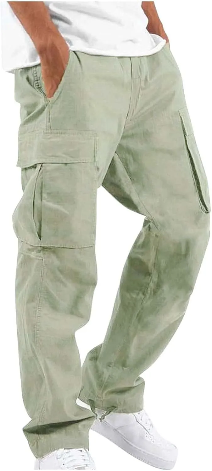 Mens Outdoor Cargo Pants Lightweight Relaxed Fit Tactical Pants Solid Camo Multi Pockets Classic Trousers