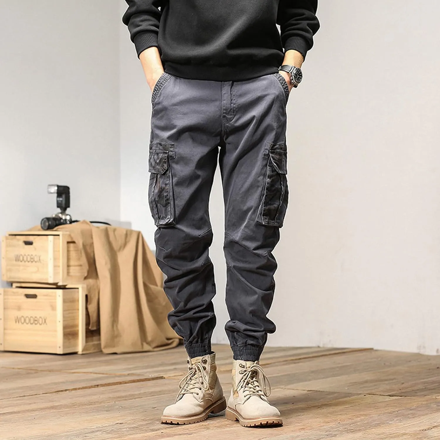 Mens Sweatpants with Pockets Big and Tall Athletic Cargo Trousers Utility Pants with Zip Pockets Joggers for Men Cargo