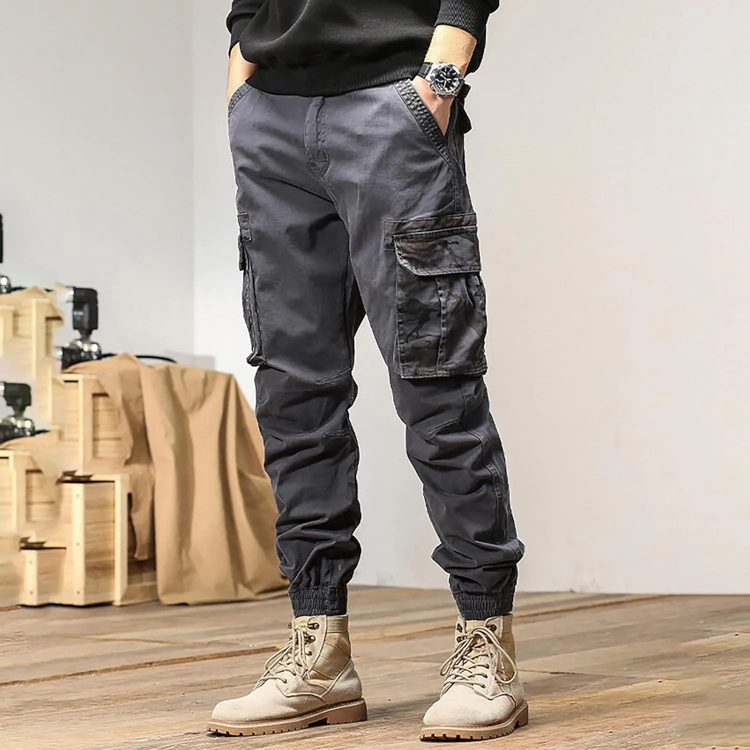 Mens Sweatpants with Pockets Big and Tall Athletic Cargo Trousers Utility Pants with Zip Pockets Joggers for Men Cargo