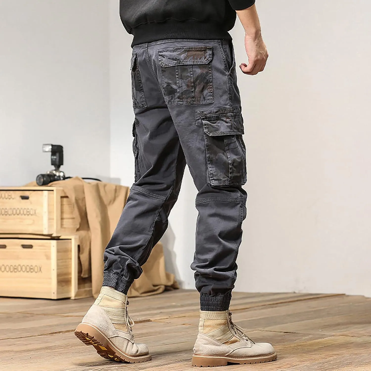 Mens Sweatpants with Pockets Big and Tall Athletic Cargo Trousers Utility Pants with Zip Pockets Joggers for Men Cargo