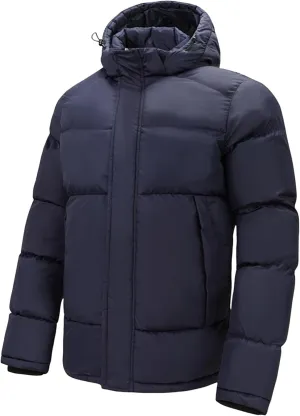 Men's Thicken Puffer Hooded Jacket Warm Zipper Down Quilted Jackets Insulated Water-Resistant Winter Coat