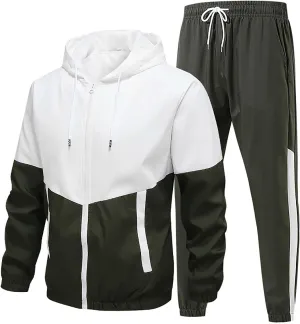 Men's Tracksuit 2 Pieces Set Color Matching Sweatshirt Hoodie Corset Sweatsuits Pullover Casual Workout Sports