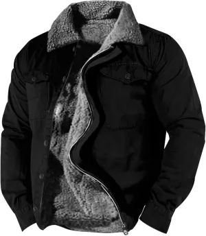Mens Winter Jacket Big and Tall Fleece Coat Full Zip Bomber Jacket Windbreaker Heavyweight Windproof Sport Coat