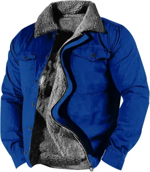 Mens Winter Jacket Big and Tall Fleece Coat Full Zip Bomber Jacket Windbreaker Heavyweight Windproof Sport Coat