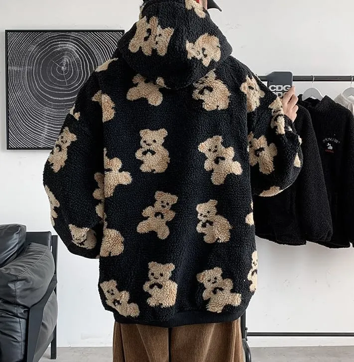 Mens Womens Cute Oversized Hoodies Kawaii Furry Bear Graphic Hoodies Y2k Vintage Harajuku Sweater Fluffy Sweatshirt