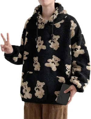 Mens Womens Cute Oversized Hoodies Kawaii Furry Bear Graphic Hoodies Y2k Vintage Harajuku Sweater Fluffy Sweatshirt