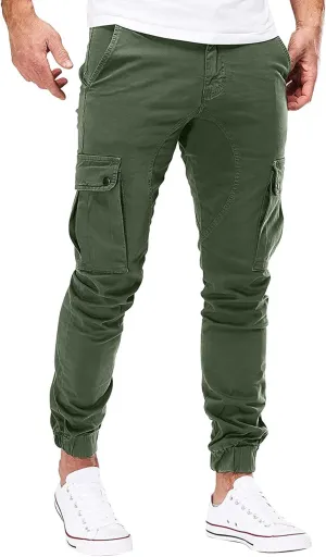 Mens Workout Cargo Sweatpants for Men Heavyweight Cargo Fleece Stretch Elastic Waist Jogger Sports Pants Drawstring